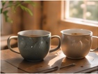 Two cups set out for a conversation