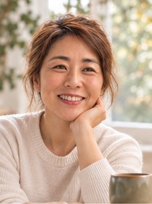 Yuka smiling in a softly lit room
